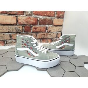 Vans Sk8-Hi Tapered Floral Embroidery Sage Green Platform Shoes Women 5 /GS 3.5Y